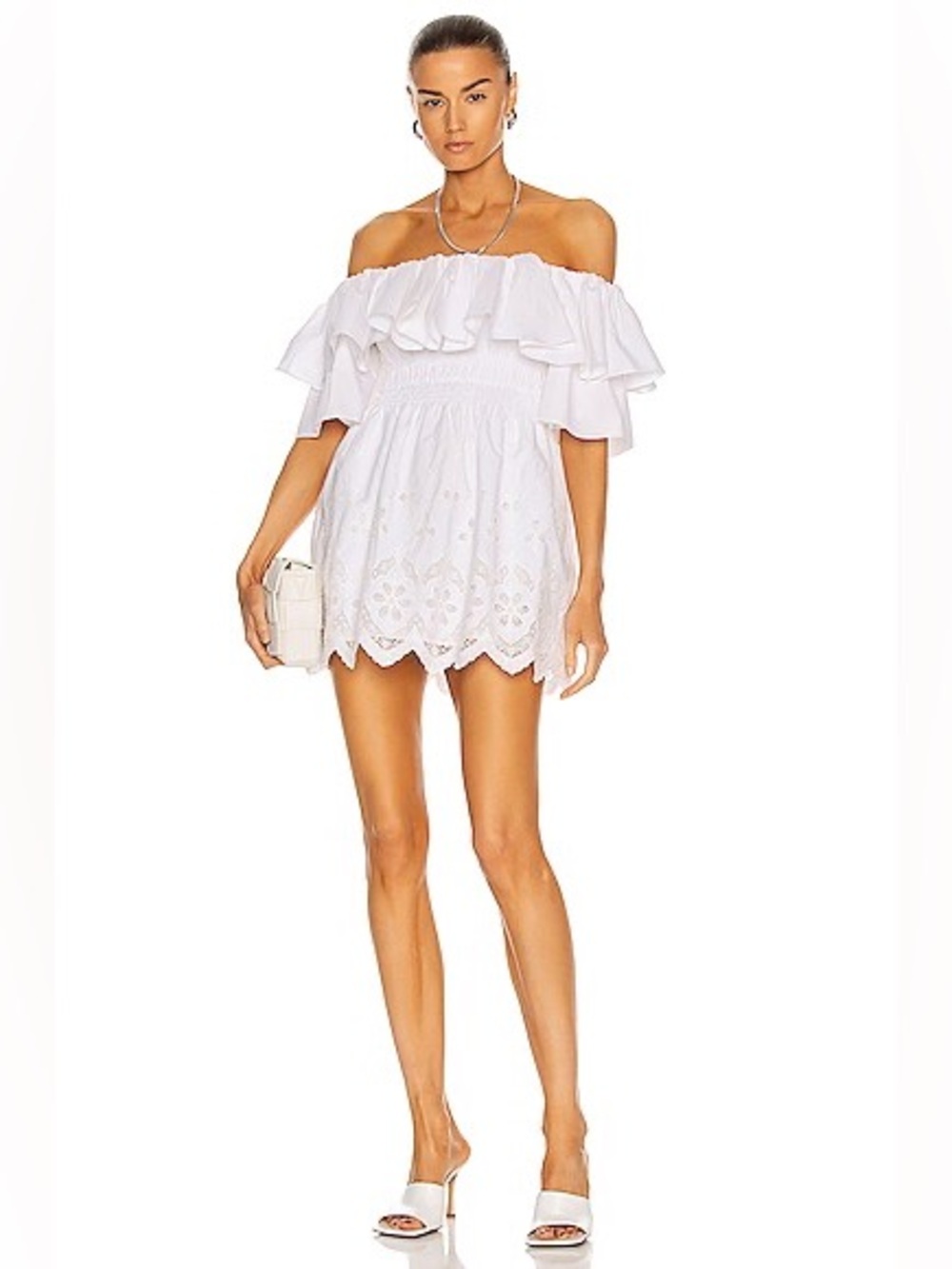 NWT SELF-PORTRAIT
Off Shoulder Cotton Broderie Tunic Dress